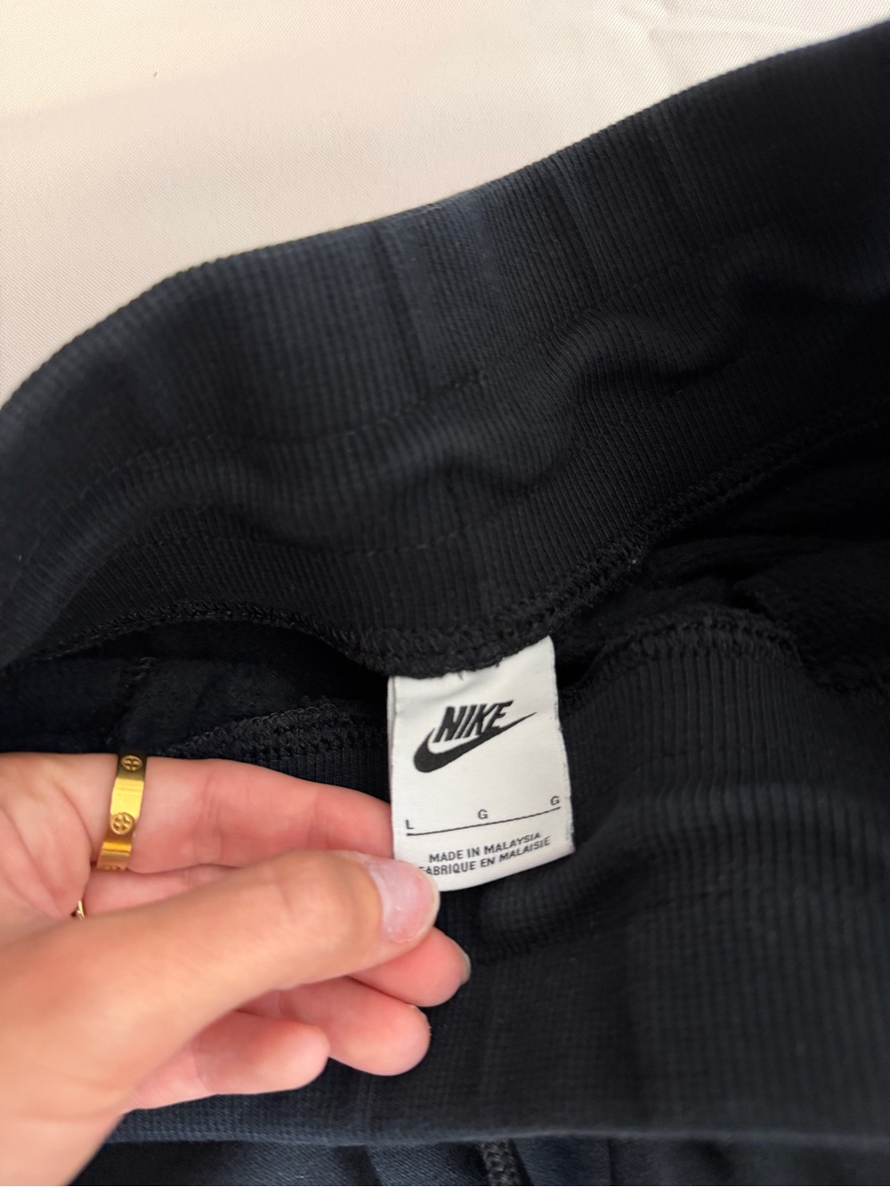 Nike Black Ribbed Waist Sweatpants with White Swoosh Tag - Picture 2 of 3